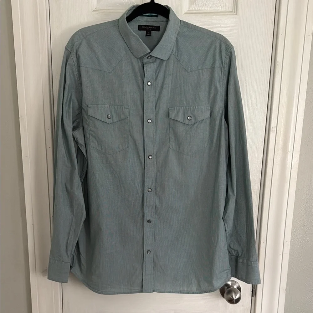 Banana Republic Green Western Slim Fit Casual Button Down Shirt #209